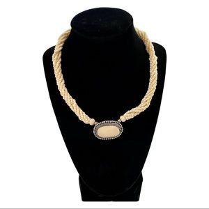 Ornate Hand Carved Bovine Bone Bead Multi Strand Pendant Necklace and Bracelet